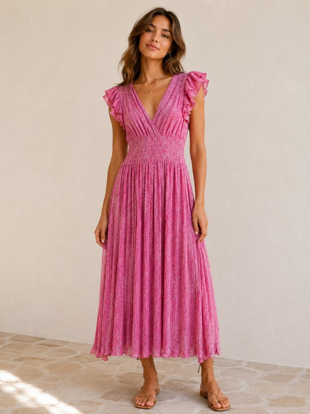 Chelsea28 Pink Pleated Midi Dress XS Romantic Coquette Cottagecore Wedding Guest